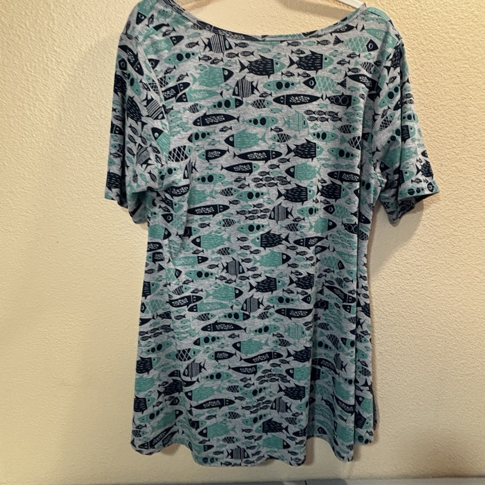 Lularoe Shirt Tee V-Neck Floral Short Sleeve Teal Blue Stretch Soft Large - Picture 11 of 11